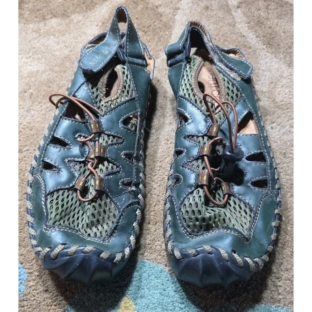 Menico Bluegreen Mens 9 Rubber Toe Cap Leather Handmade Breathable Water Sandals